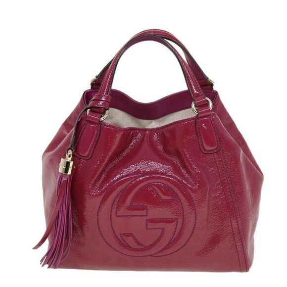 GUCCI Soho Hand Bag Enamel 2way Wine Red - Picture 2 of 15